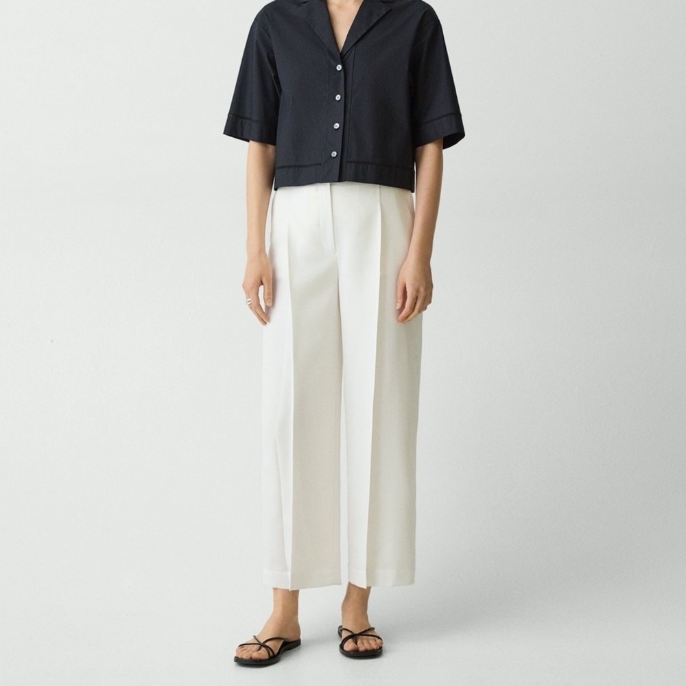 Theory Women Deep Pleat Crepe Cream Trouser Pants